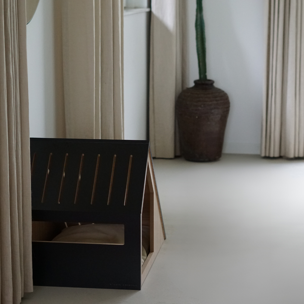Kattenhuis | hout | katoen | zwart | 75 x 50 x 53 cm