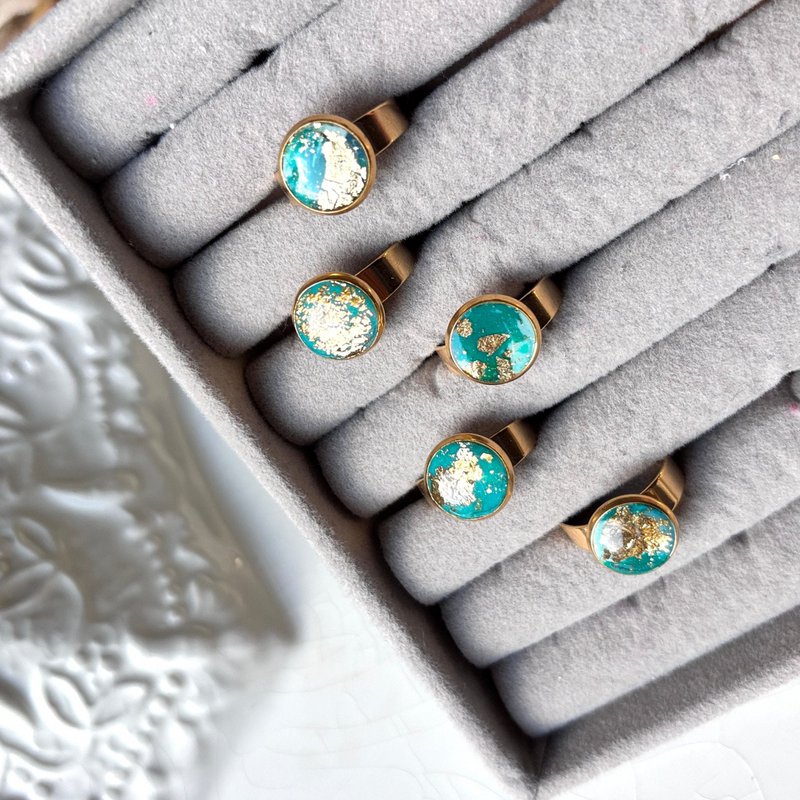 BLUE TIDE - Adjustable Water Green Ring in Handcrafted Steel