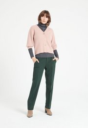 MIA 13 V-hals kortærmet cashmere cardigan med ribstrikket pudderrosa
