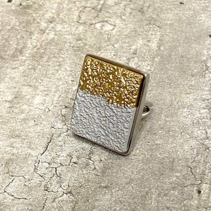 Concrete Textuur Rechthoekige Ring - Goud - Zilver