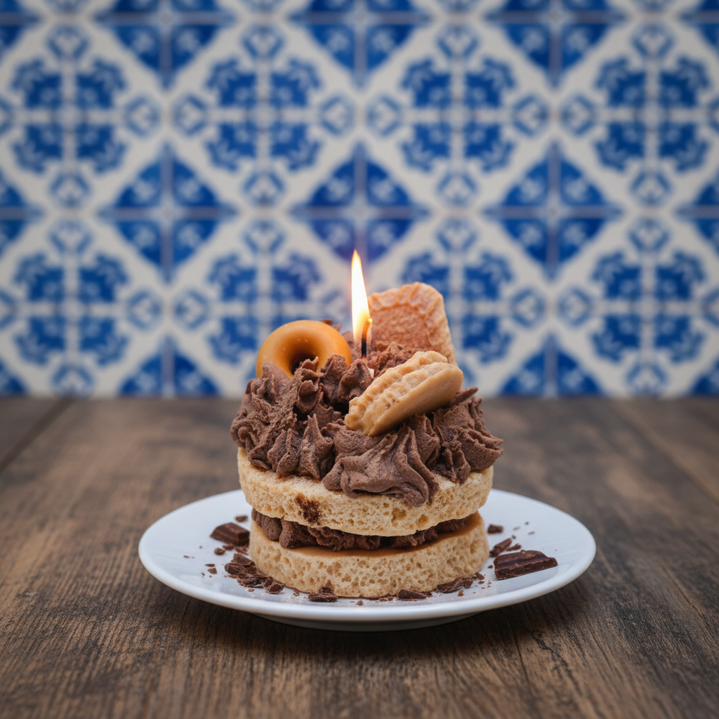 LAVURI® Caramel Cake Candle - Cake with whipped cream, chocolate bars and cookie rings as decoration