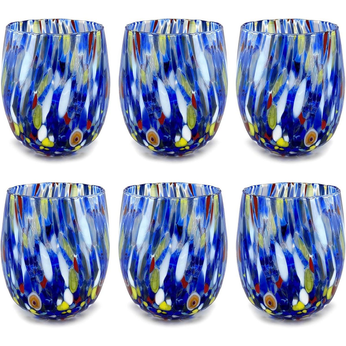6 Big Colombina vand Big Colombine Bold og håndhåndet med Murrine di Murano, "I Colori di Murano" 435 Ml Line. Lavet i Italien