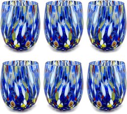 6 Big Colombina vand Big Colombine Bold og håndhåndet med Murrine di Murano, "I Colori di Murano" 435 Ml Line. Lavet i Italien