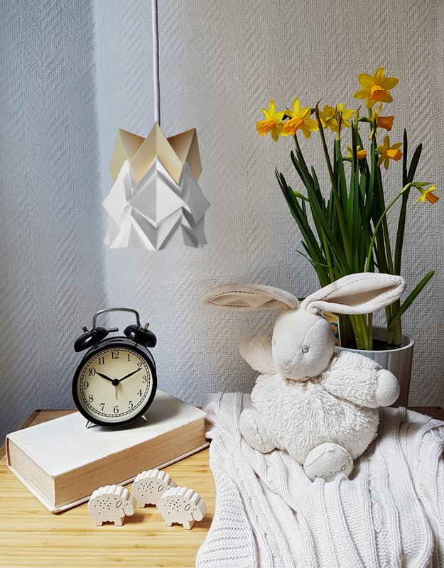 Drewniana lampa ścienna i małe zawieszenie Bicolor Origami z papieru