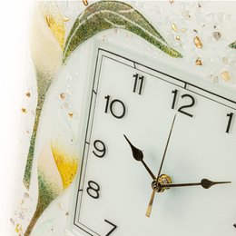 Murano glass wall clock, floral design, gold accents, round square shape, wedding gift, handmade Italian craftsmanship