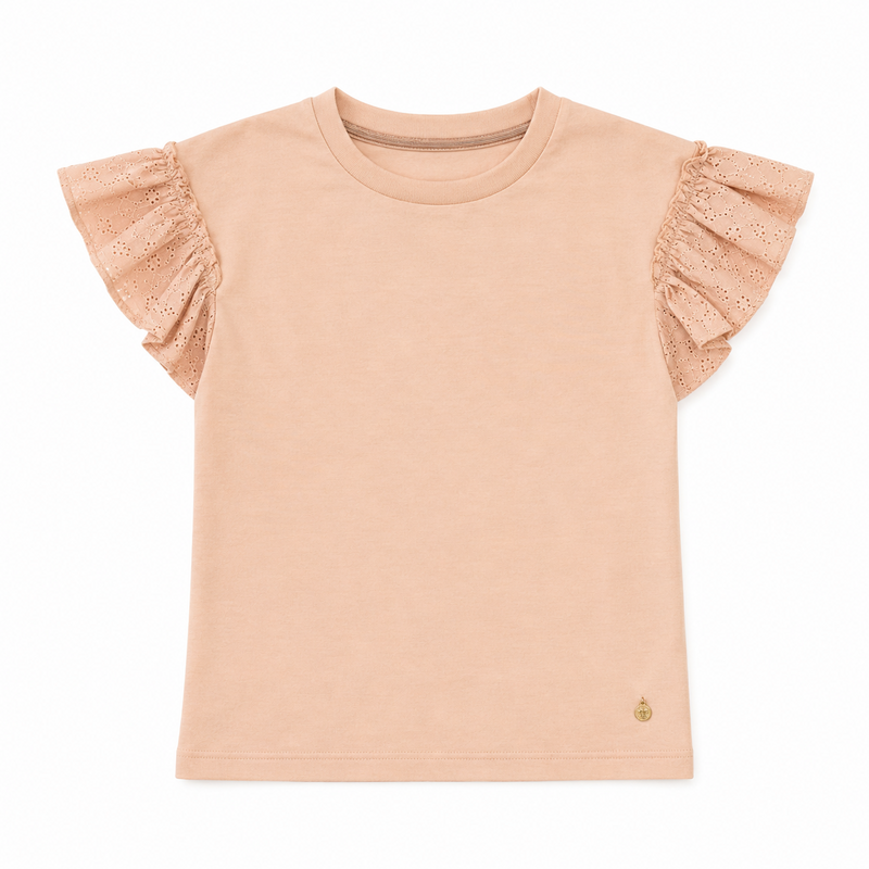 T-shirt Funkle Warm Taupe – Dettagli in pizzo Met – Moda per bambini di fascia alta