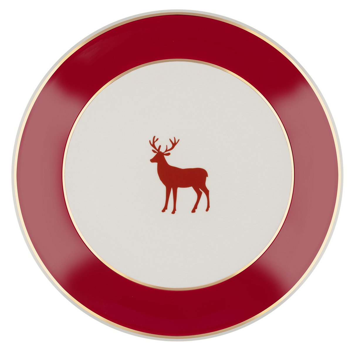Dinner plate model “Deer” 18 carat gold, deer carmine