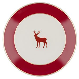 Dinner plate model “Deer” 18 carat gold, deer carmine