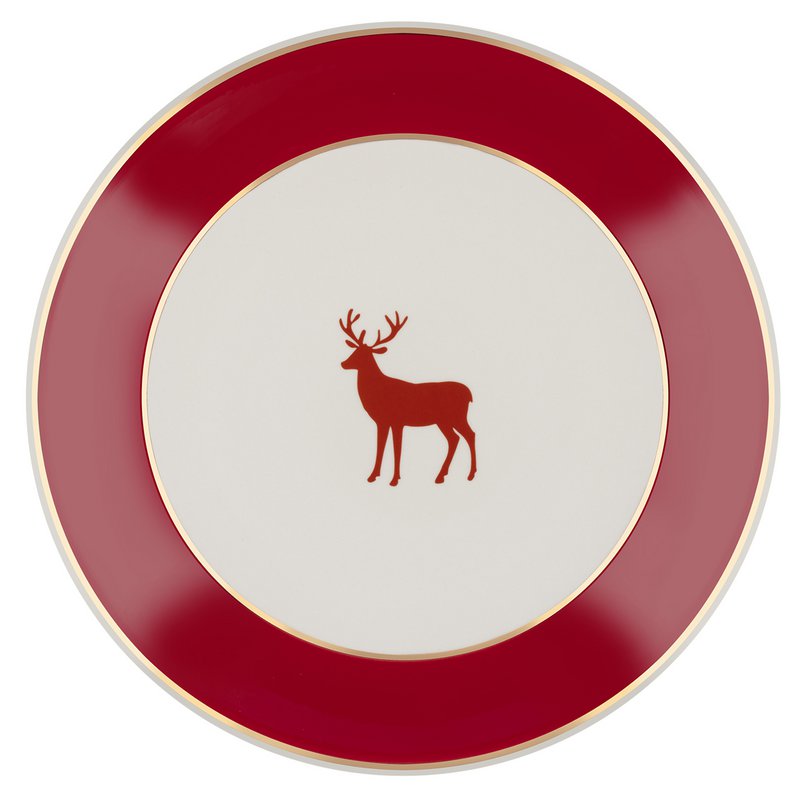 Dinner plate model “Deer” 18 carat gold, deer carmine