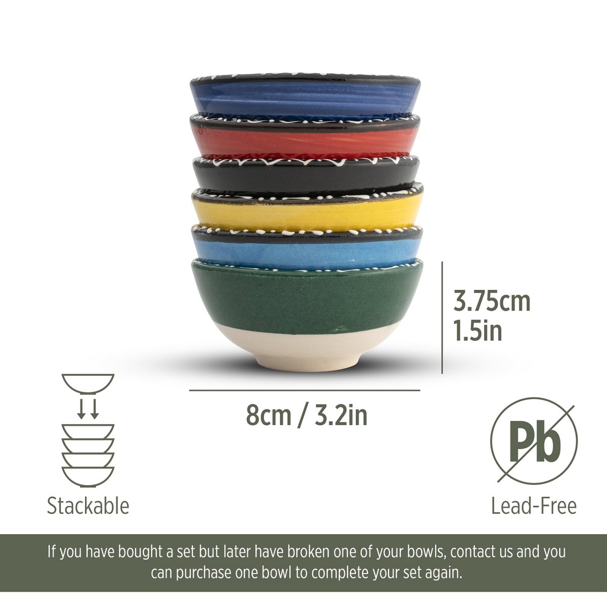 Kleine decoratieve keramische kommen set van 6, Mexicaanse stijl 8 cm