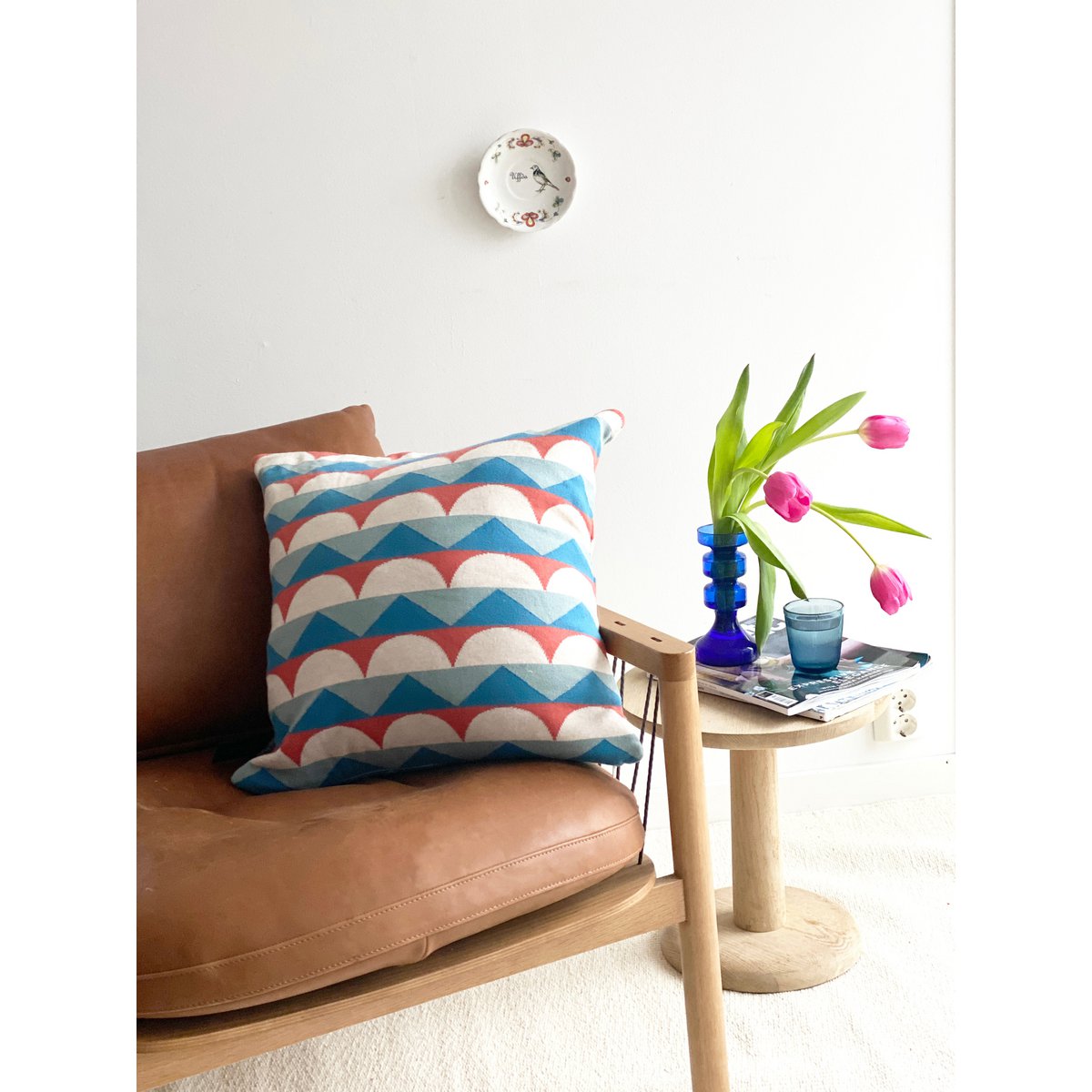Toby Pillow-Cover Blue, Soft Jacquard Knitted Cotton