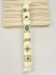 Conjunto de 6 anillos de piedra turquesa dorado en acero inoxidable con cojín ofrecido