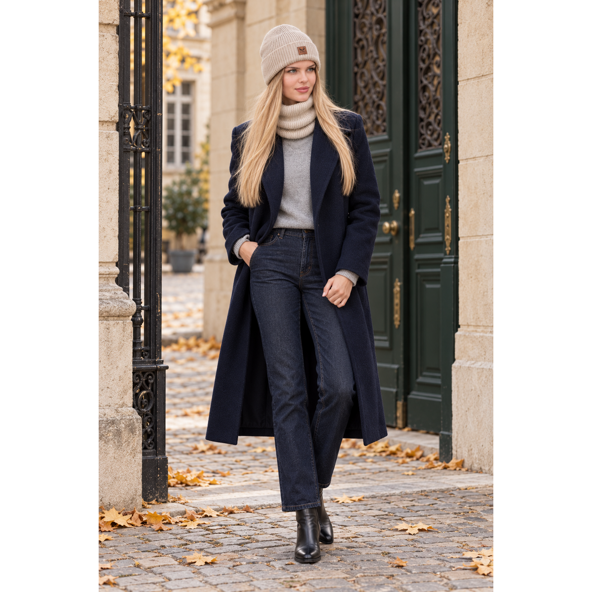 Set cappello e sciarpa BRIGID - 100% lana merino - beige
