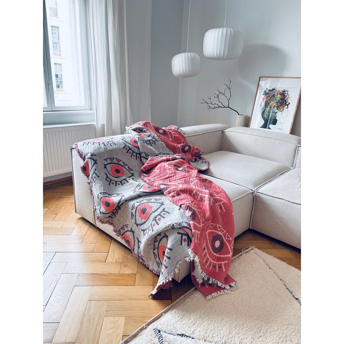 Muslin blanket - Vision - coral blue - 2.20 x 2.50 m