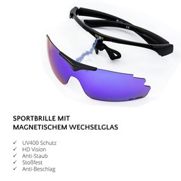 SUNUP Set Magnet Sportowe okulary przeciwsłoneczne Matt Black / Full Revo Blue