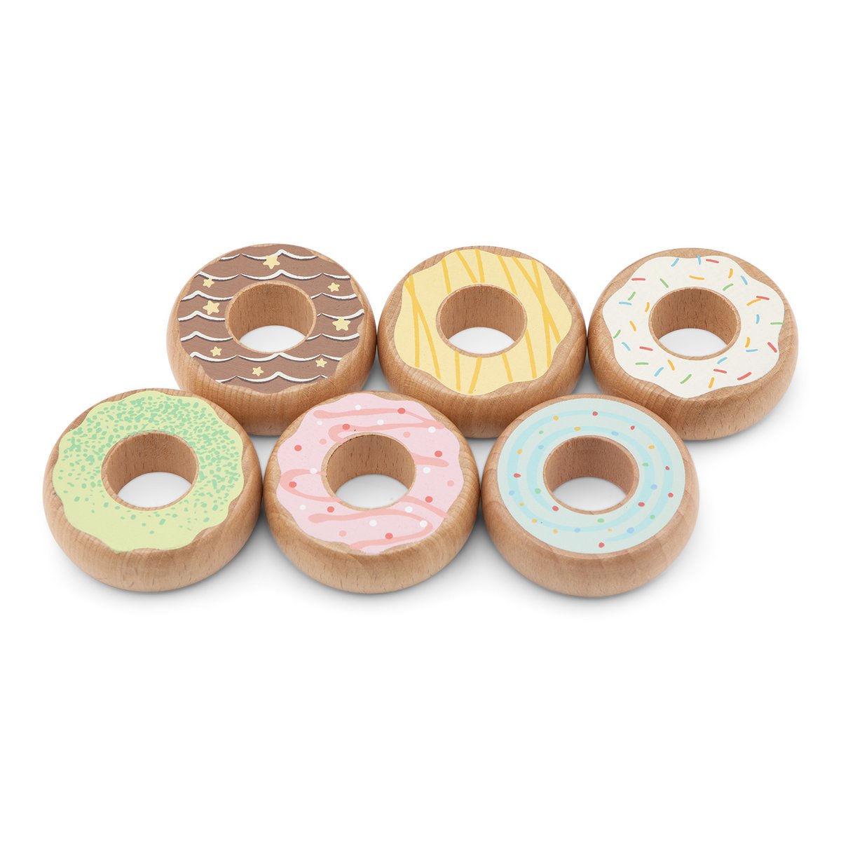 Juego de donuts de madera, 6 piezas