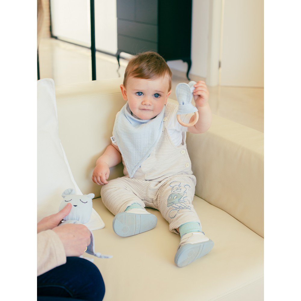 SET DOUDOU + BANDANA + Bijtring - MOD. OSO - BLAUW/GRIJS