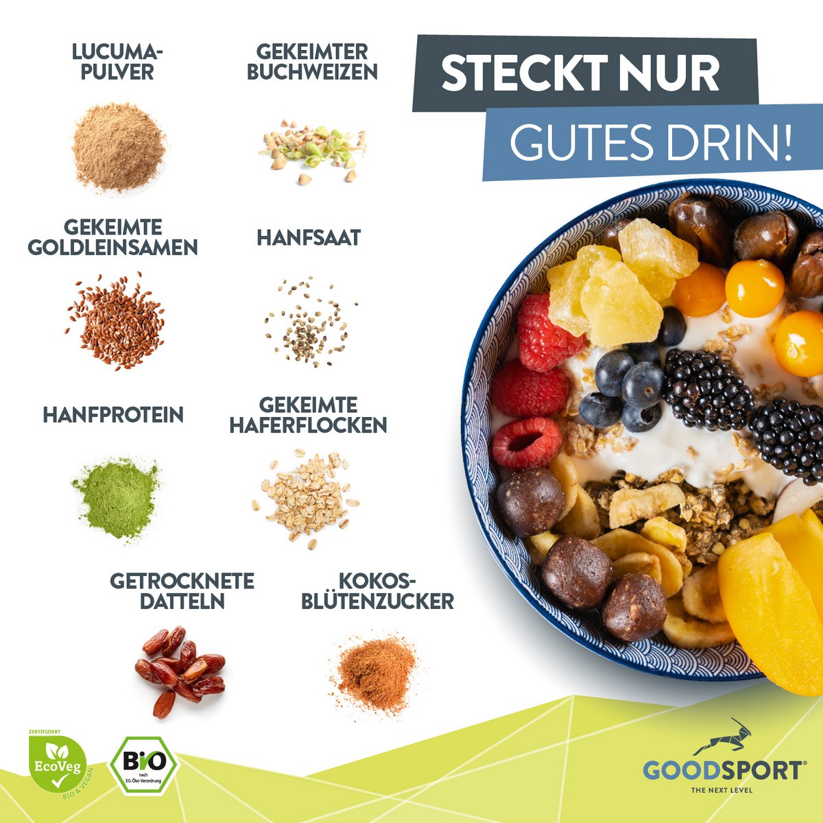 ØKOLOGISK proteinmüsli, cunchy hamp med spirede frø
