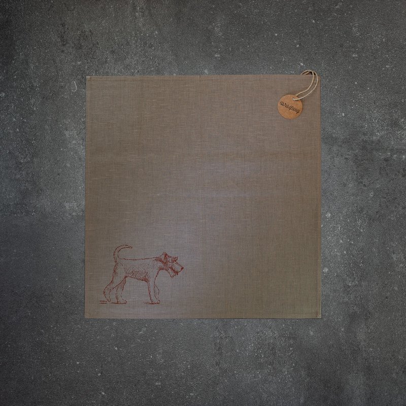 Tovagliolo mezzo lino naturale con terrier (2 misure diverse)