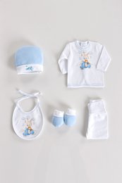 Ensemble bébé nouveau-né lapin sur la moto avec 5 pièces en coton taille unique