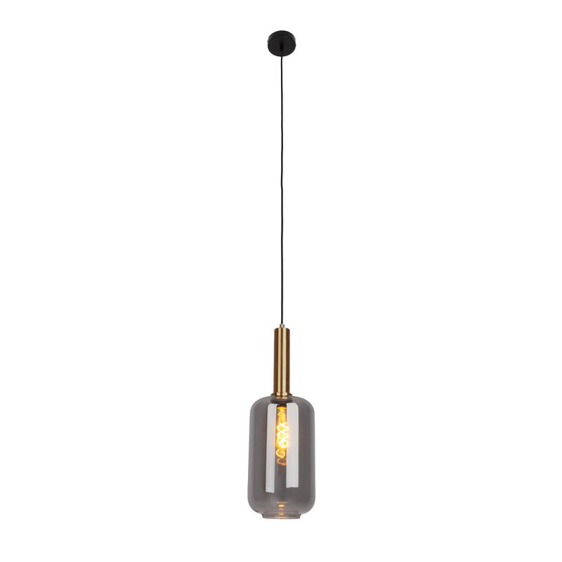 Lampe à 1 pendentif "Fumo", lampe à pendentif en métal et en verre en noir, avec une douille E27, pour salle à manger, salon, couloir ou bureau, lampe suspendue 150 x 22 cm