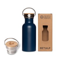 RVS drinkfles bamboe dop 500 ml steel BLUE