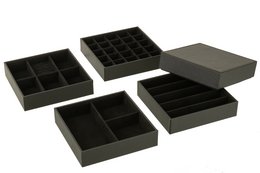 Black jewelry box with 4 drawers made of artificial leather.