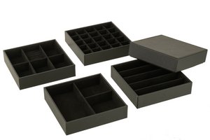 J-Line Schmuckkästchen 4 Teile Kunstleder Schwarz