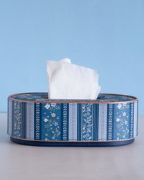 Vegan Leather Oval Tissue Box - Floral-Patterned Top