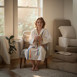 Children's bathrobe made from 100% cotton with a rainbow design