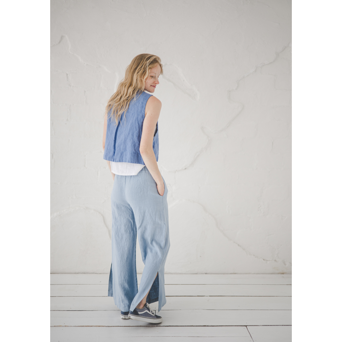 Lässige Leinenhose mit Schlitz für Damen