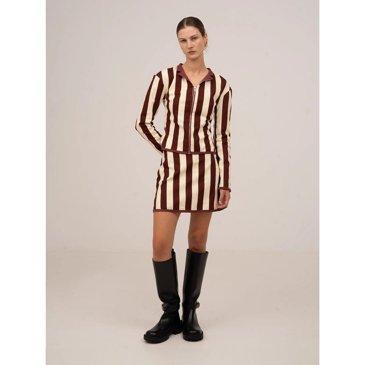 Whistle Burgundy stribet mininederdel