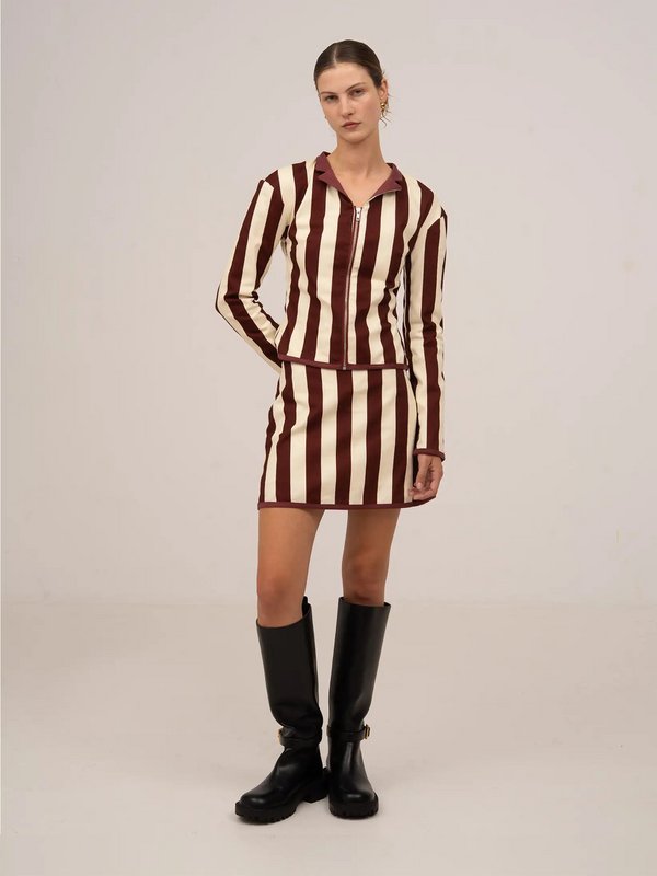 Whistle Burgundy stribet mininederdel