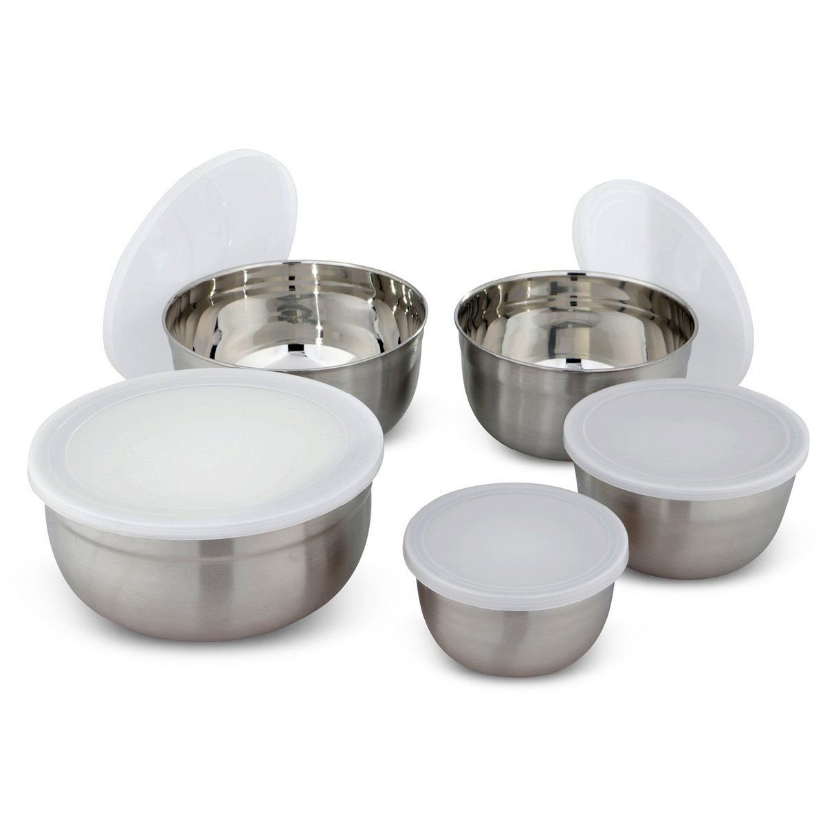 Juego de 5 tazones de cocina de acero inoxidable con tapa incluida