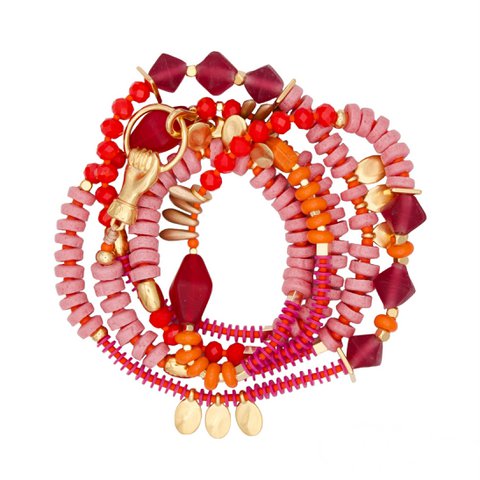 BUENAVENTURA veelzijdige boho ketting/armband met roze en rode kralen