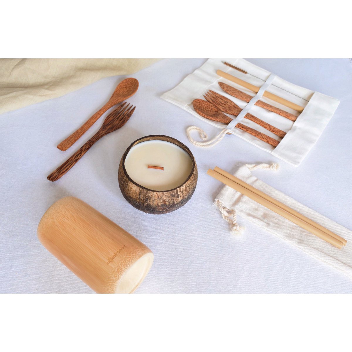 Coconut Cutlery Pack | Spoon, fork and knife - 19 cm | Reusable & Ecofriendly