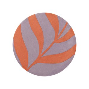 Wool Rug Round 120 cm Leaf Lavender Salmon
