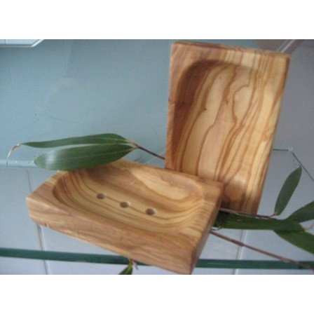Jabonera cuadrada pequeña de madera de olivo