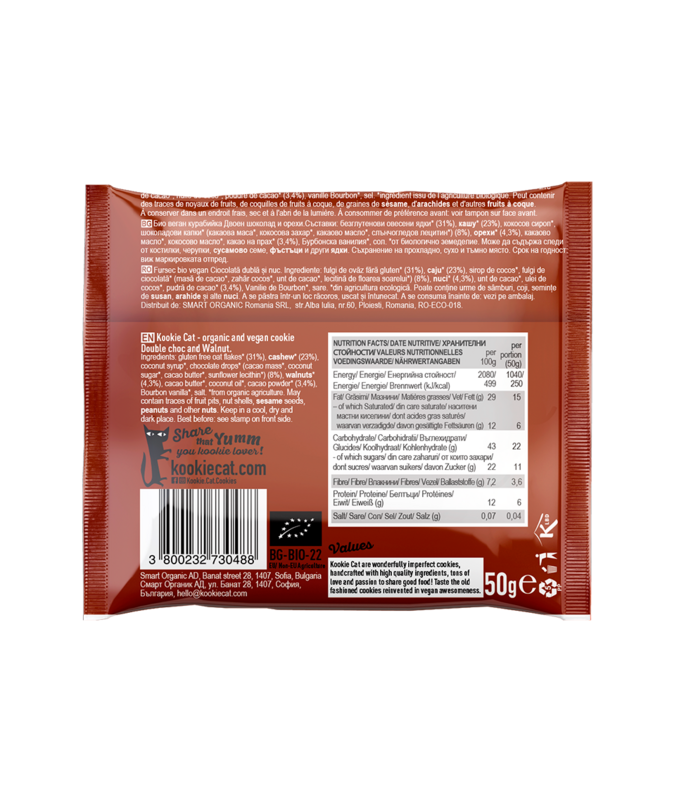 Double Choc and Walnut Cookie, organic, Kookie Cat, 50g