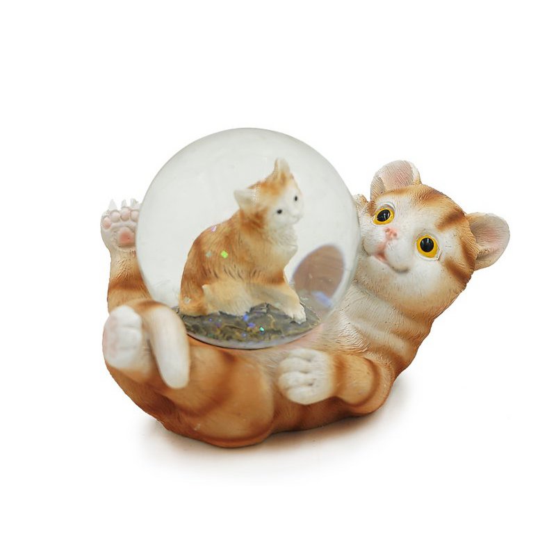 Kat med katteglitterkugle lavet af poly 9x5x6cm