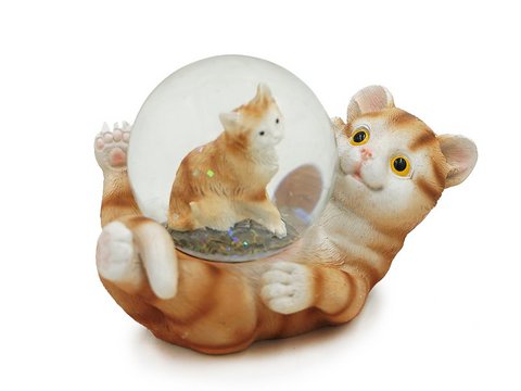 Katze mit Katze Glitzerkugel aus Poly 9x5x6cm