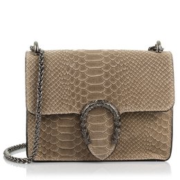 Florence Artegiani. Lorenza Women's Handbag. Genuine Leather Suede Engraving Snake