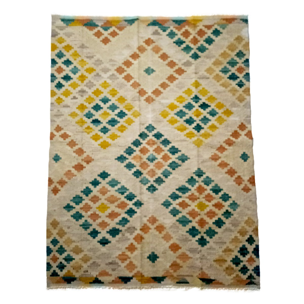 Alfombra Kilim de arrecife de coral hecha a mano