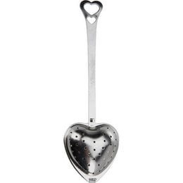 Stainless steel tea strainer in heart shape, measuring 14x4cm. Ideal for brewing loose leaf tea with a stylish design.
