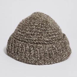 Raw wool hand knitted ribbed edge beanie hat