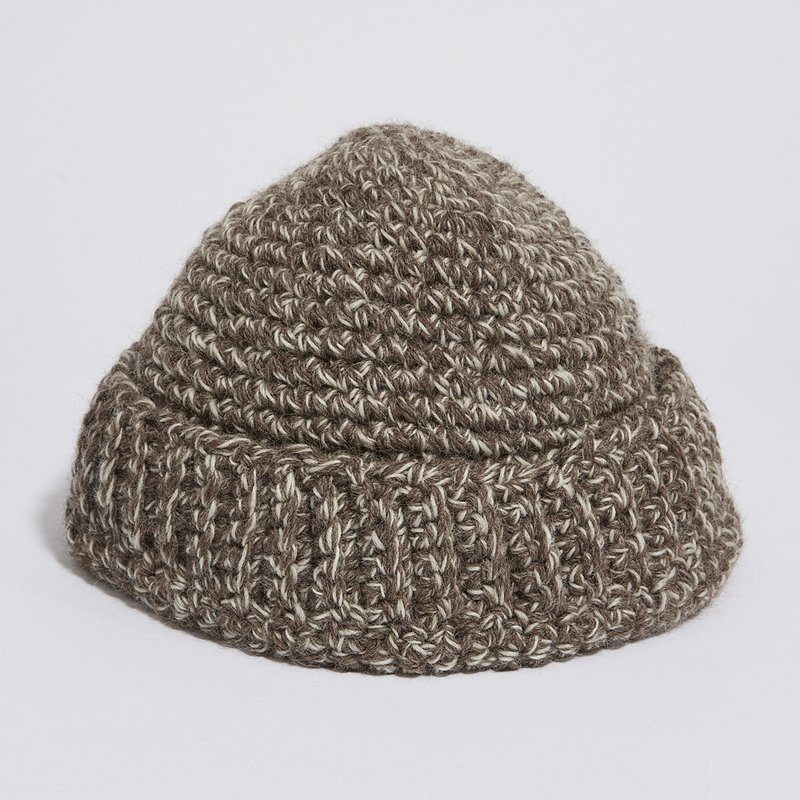 Rå uld hånd strikket ribbed kant beanie hat