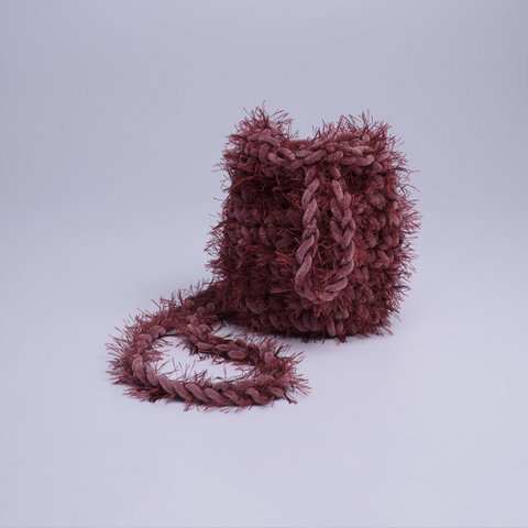 “Elise fluffy” crochet phone pouch pink + burgundy