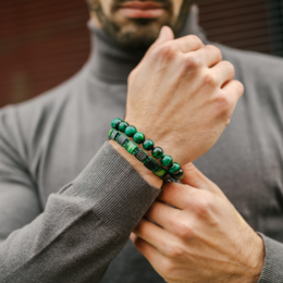 Tiger Green Tiger Eye, Bracelet à perles plates en onyx noir