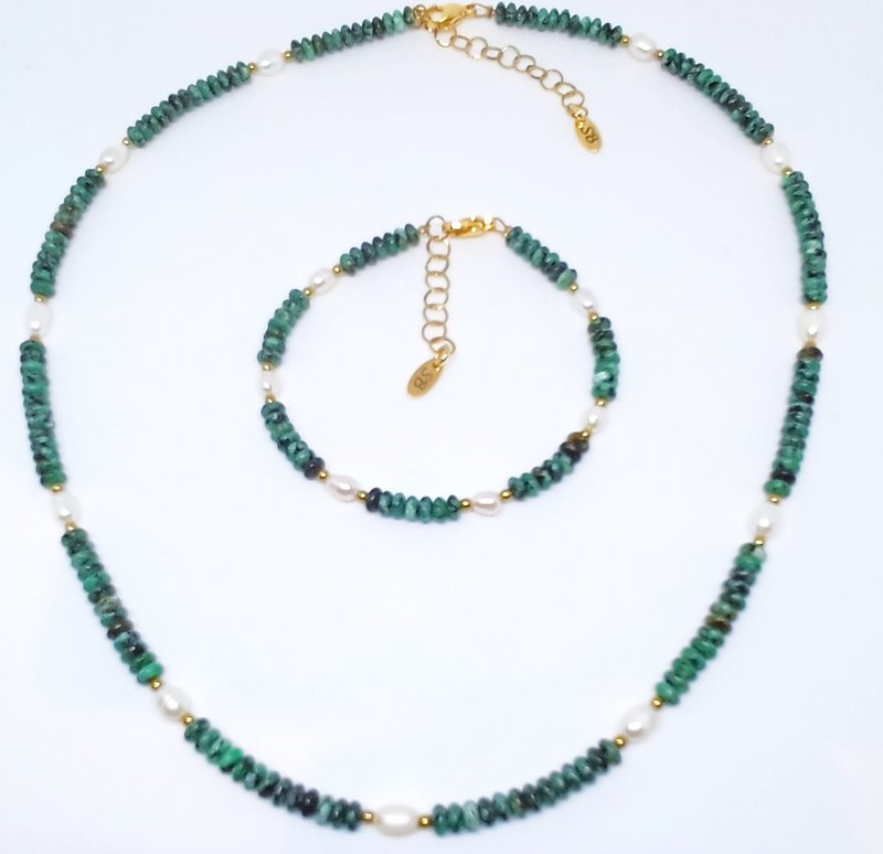 Ketting edelsteen rondel met zoetwaterparels
