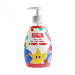 Babyton Natural Foaming Hand Soap, Strawberry scented, 350ml bottle, all-natural foam soap for children.